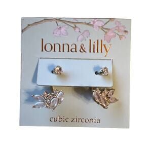 Lonna & Lilly Gold-Tone Crackled Cubic Zirconia Jacket Earrings